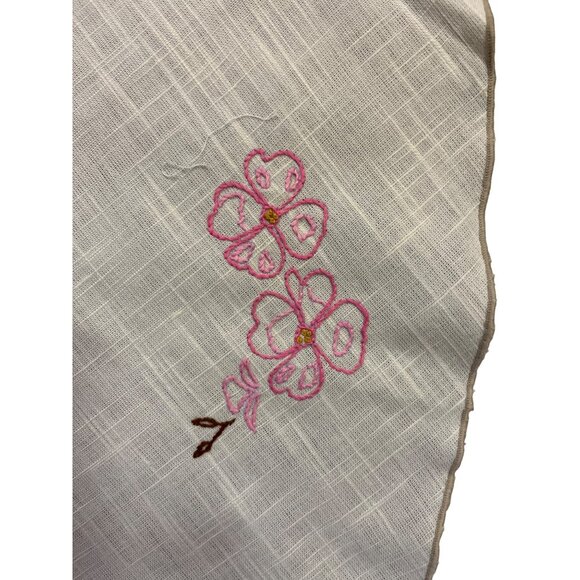 Vintage Handmade Round Tablecloth Used Cream with Pink and Brown - Picture 11 of 16